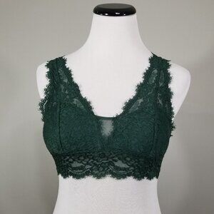 Aerie Women's Green Eyelash Lace Padded Plunge Bralette Bra Size XS